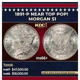 1891-p Morgan Dollar Near Top Pop! $1 ms66+ SEGS