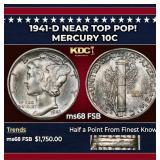 1941-d Mercury Dime Near Top Pop! 10c ms68 FSB SEG