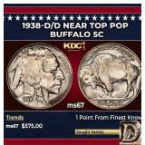 1938-d/d Buffalo Nickel Near Top Pop 5c ms67 SEGS