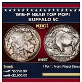 1916-p Buffalo Nickel Near Top Pop! 5c ms67 SEGS