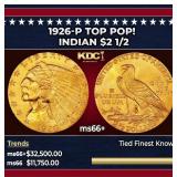 1926-p Gold Indian Quarter Eagle TOP POP! $2 1/2 m