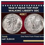 1946-p Walking Liberty Half Dollar Near Top Pop 50