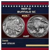 1937-d Buffalo Nickel 5c ms67 SEGS