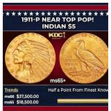 1911-p Gold Indian Half Eagle Near Top Pop! $5 ms6