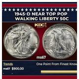 1945-d Walking Liberty Half Dollar Near Top Pop 50
