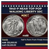 1940-p Walking Liberty Half Dollar Near Top Pop 50