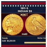 1911-s Gold Indian Half Eagle $5 ms63 USCG