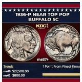 1936-p Buffalo Nickel Near Top Pop 5c ms67+ SEGS