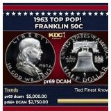 1963 Proof Franklin Half Dollar TOP POP! 50c pr69
