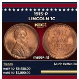 1915-p Lincoln Cent 1c ms66+ rd SEGS