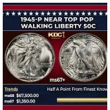 1945-p Walking Liberty Half Dollar Near Top Pop 50