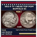 1913-p Ty I Buffalo Nickel Near Top Pop! 5c ms68 S