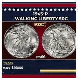 1945-p Walking Liberty Half Dollar 50c Grades ms66