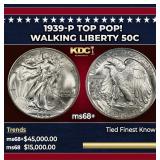 1939-p Walking Liberty Half Dollar TOP POP! 50c ms