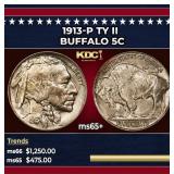 1913-p Ty II Buffalo Nickel 5c Grades ms65+