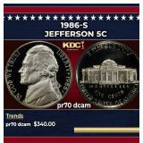 1986-s Proof Jefferson Nickel 5c pr70 dcam SEGS