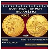 1909-p Gold Indian Quarter Eagle Near Top Pop! $2