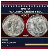 1916-d Walking Liberty Half Dollar 50c ms64 SEGS