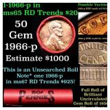 BU Shotgun Lincoln 1c roll, 1966-p 50 pcs Bank Wra