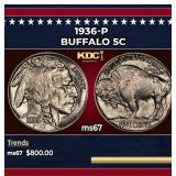 1936-p Buffalo Nickel 5c ms67 SEGS