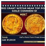 1922 Grant w/Star Gold Commem Dollar Near Top Pop!
