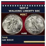 1937-p Walking Liberty Half Dollar 50c Grades ms66
