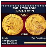1912-p Gold Indian Quarter Eagle TOP POP! $2 1/2 m