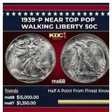1939-p Walking Liberty Half Dollar Near Top Pop 50