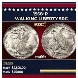 1938-p Walking Liberty Half Dollar 50c ms66+ SEGS