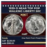 1939-d Walking Liberty Half Dollar Near Top Pop 50