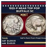 1925-p Buffalo Nickel Near Top Pop 5c ms67 SEGS