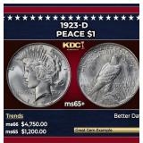 1923-d Peace Dollar $1 ms65+ SEGS