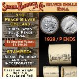 OI- SEARS Peace Silver Dollar $1 Roll 10 Coins Cir