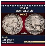 1914-p Buffalo Nickel 5c Grades ms64+