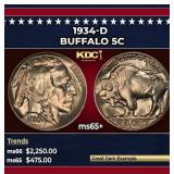 1934-d Buffalo Nickel 5c ms65+ SEGS