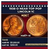 1938-d Lincoln Cent Near Top Pop 1c ms67+ rd SEGS
