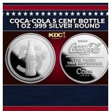 Coca-Cola 5 Cent Bottle 1 oz .999 Silver Round Rou