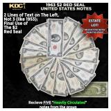 5x 1963 $2 Red Seal United States Note Heavily Cir