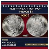 1923-p Peace Dollar Near Top Pop $1 ms67 SEGS