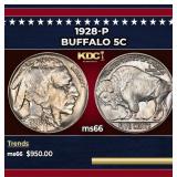 1928-p Buffalo Nickel 5c Grades ms66
