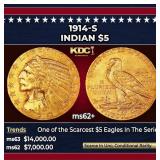 1914-s Gold Indian Half Eagle $5 ms62+ USCG