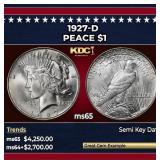 1927-d Peace Dollar $1 ms65 SEGS