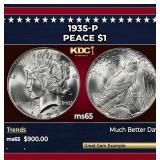 1935-p Peace Dollar $1 Grades ms65