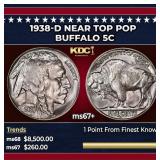 1938-d Buffalo Nickel Near Top Pop 5c ms67+ SEGS