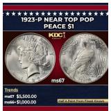 1923-p Peace Dollar Near Top Pop $1 ms67 SEGS