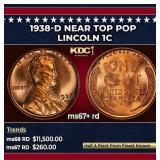 1938-d Lincoln Cent Near Top Pop 1c ms67+ rd SEGS