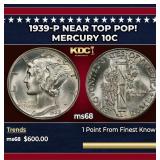 1939-p Mercury Dime Near Top Pop! 10c ms68 SEGS