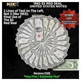 5x 1963 $2 Red Seal United States Note Grades VF/X