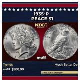 1935-p Peace Dollar $1 Grades ms65