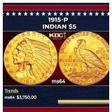 1915-p Gold Indian Half Eagle $5 ms64 USCG